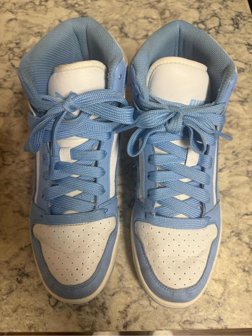 Puma Rebound Layup SL High Top Sneakers White Day Dream Blue Size 6Y / W 7.5